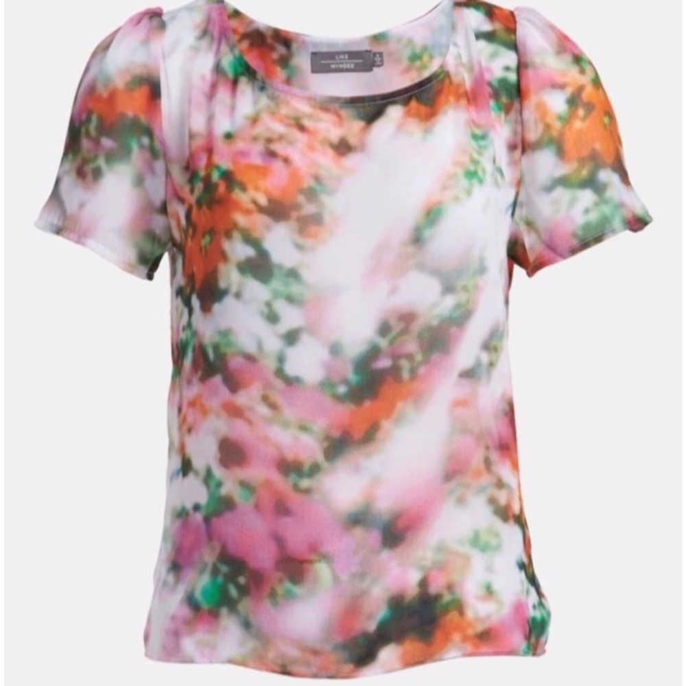 Like Mynded Pink and White Floral Pattern Semi Sheer Open Back Crop Top Sz M